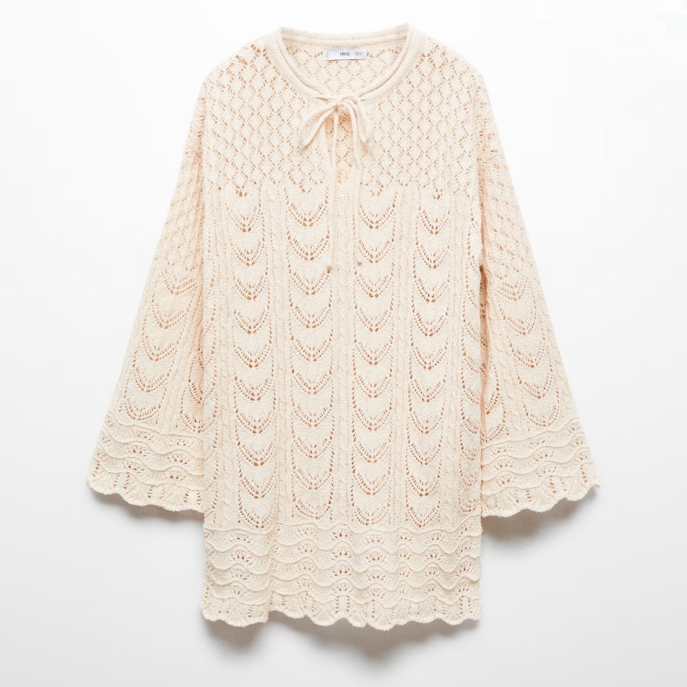 Mango crochet bell sleeve ecru dress. New with tags attached. Size 6 Medium